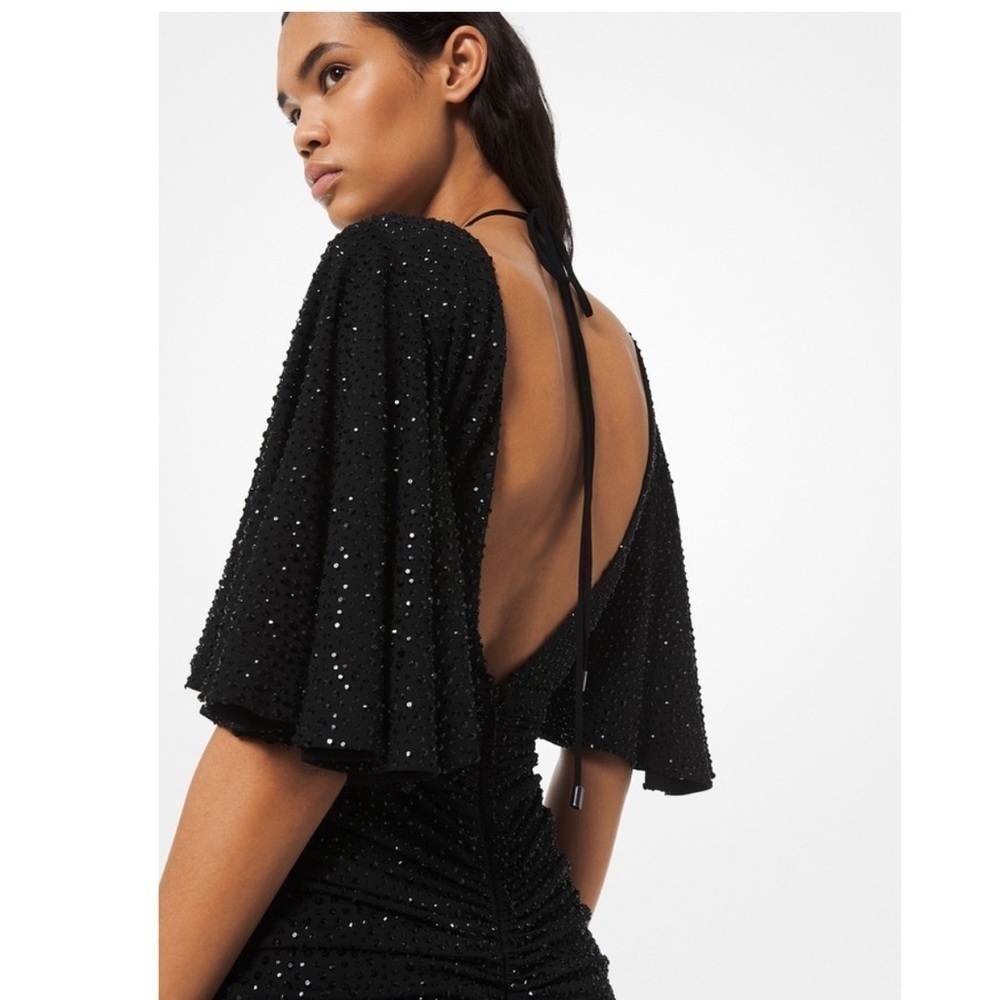 Michael Kors Collection dress 14 Crystal Embroidered Stretch Ruched Cutout - Picture 3 of 12